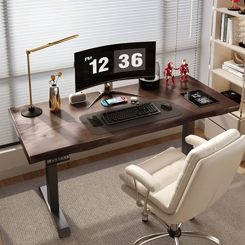 Log Solid wood Intelligent electric lifting table Home computer table ...