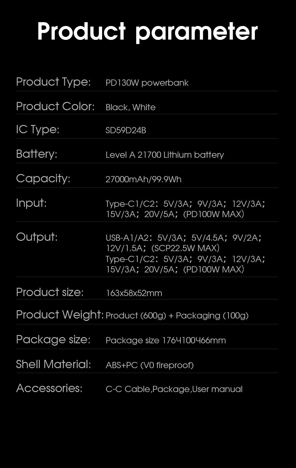 27000mAh power bank large-capacity mobile power supply