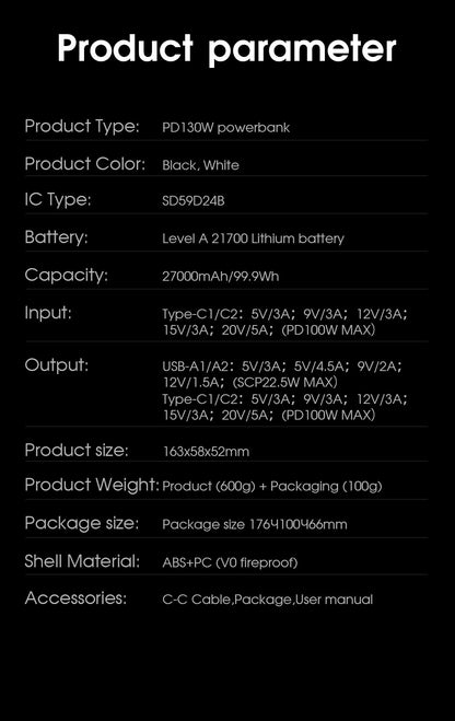 27000mAh power bank large-capacity mobile power supply