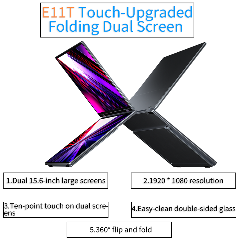 E11T Touch-Upgraded Folding Dual Screen
